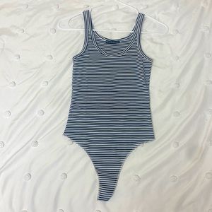 Brandy Melville navy blue and white stripe bodysuit